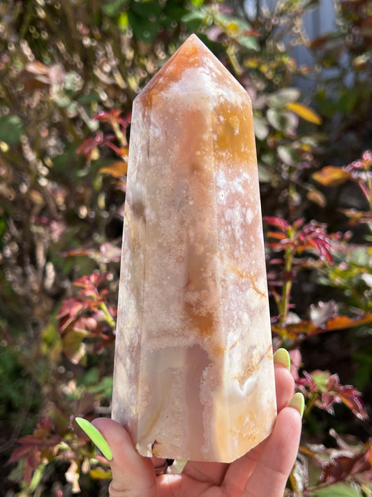 Pink Amethyst & Flower Agate Tower