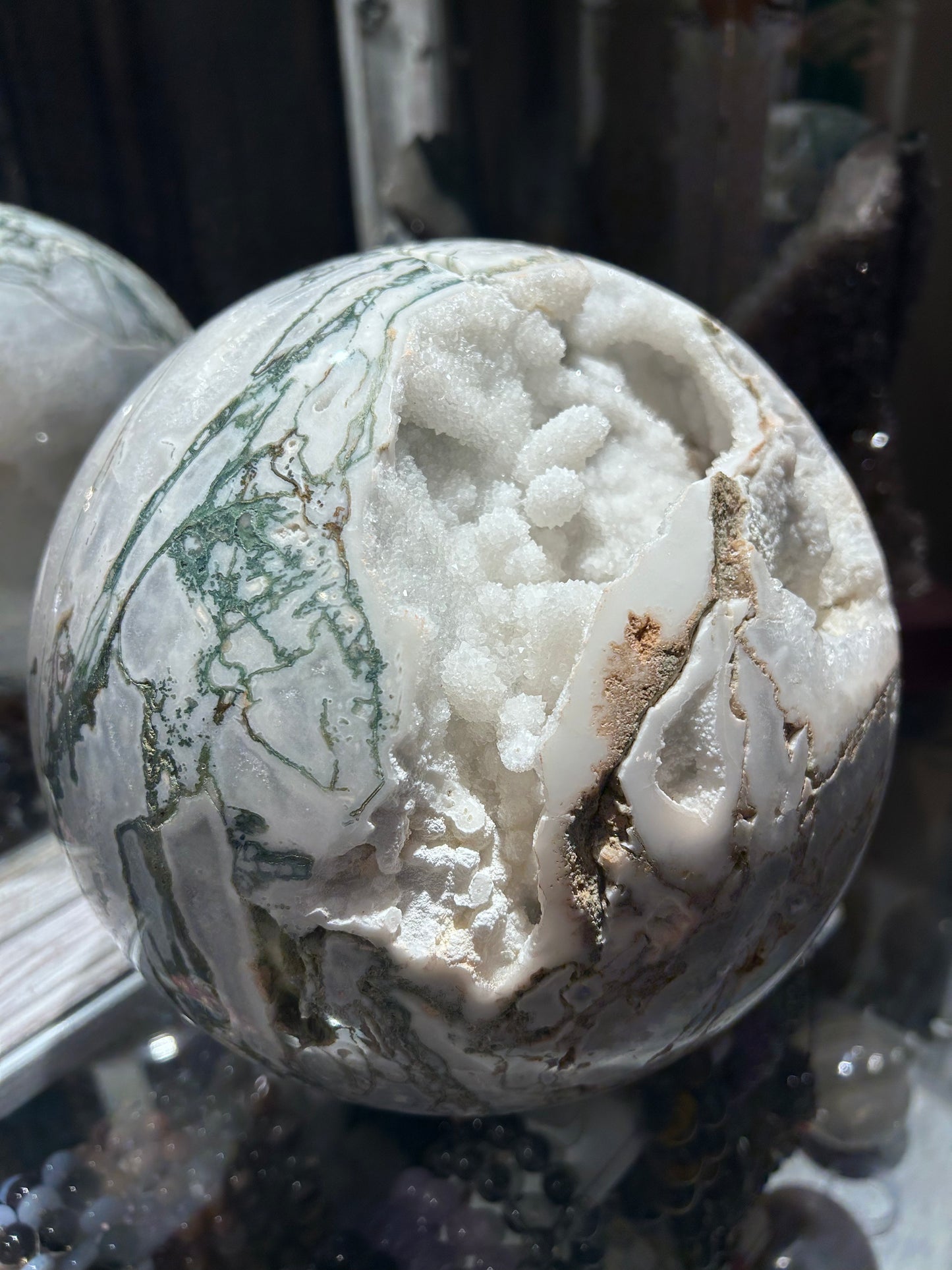 26 lbs Druzy Moss Agate sphere