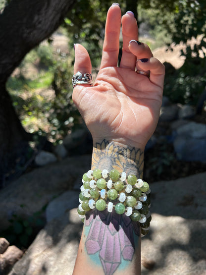 Green Apatite w/ Rainbow Moonstone beads