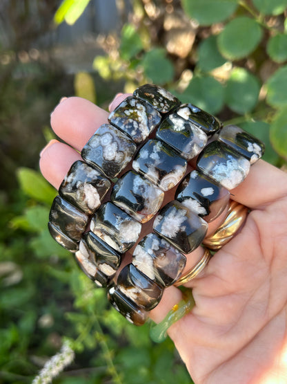 Black Flower Agate bangle