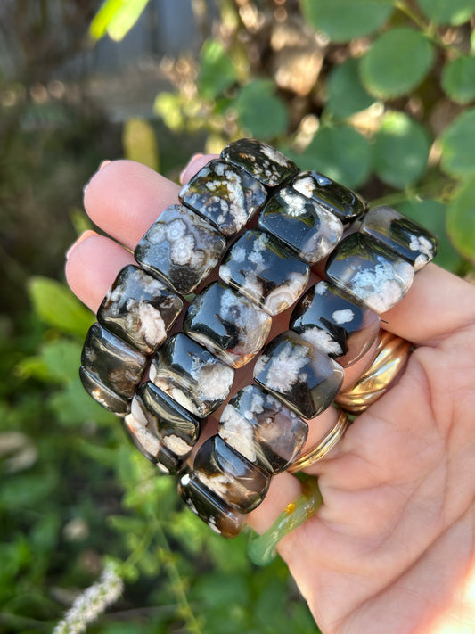 Black Flower Agate bangle