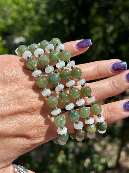 Green Apatite w/ Rainbow Moonstone beads