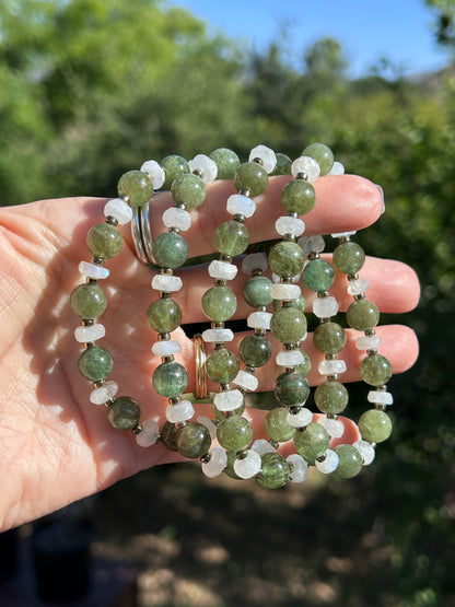 Green Apatite w/ Rainbow Moonstone beads