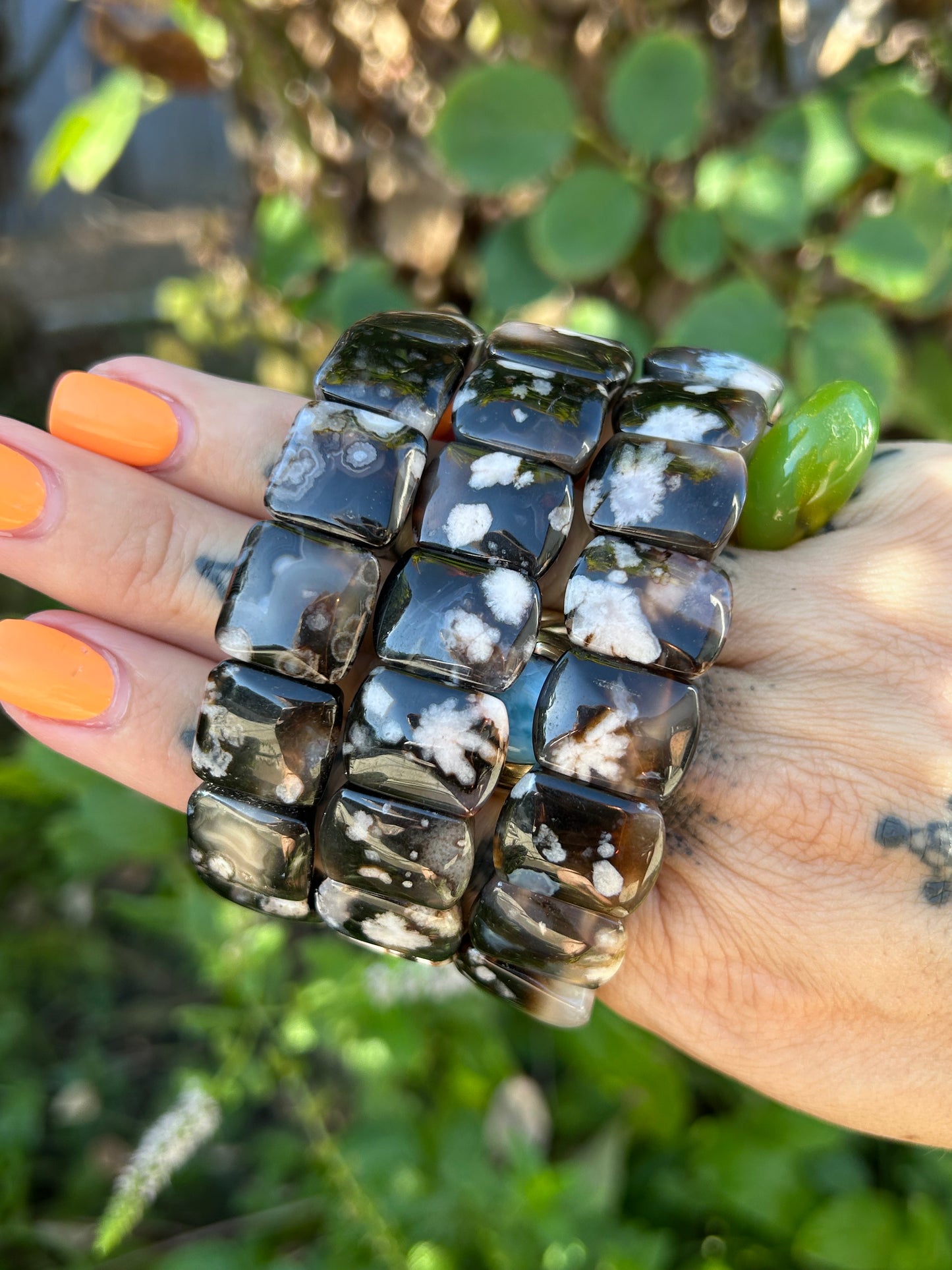 Black Flower Agate bangle