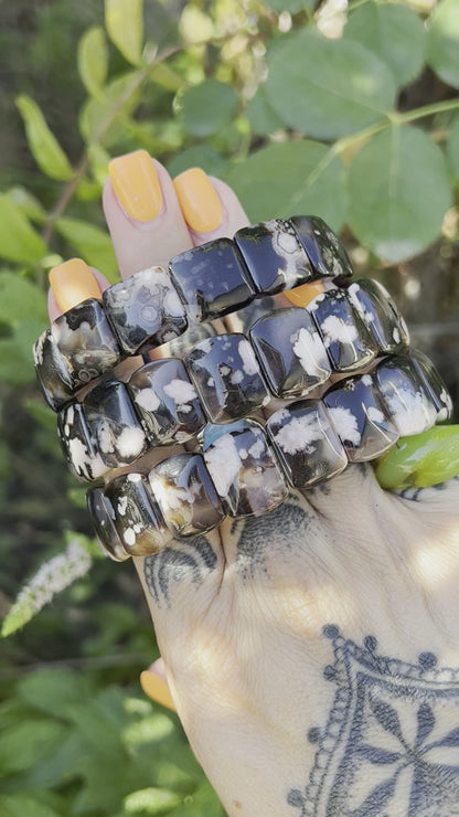 Black Flower Agate bangle