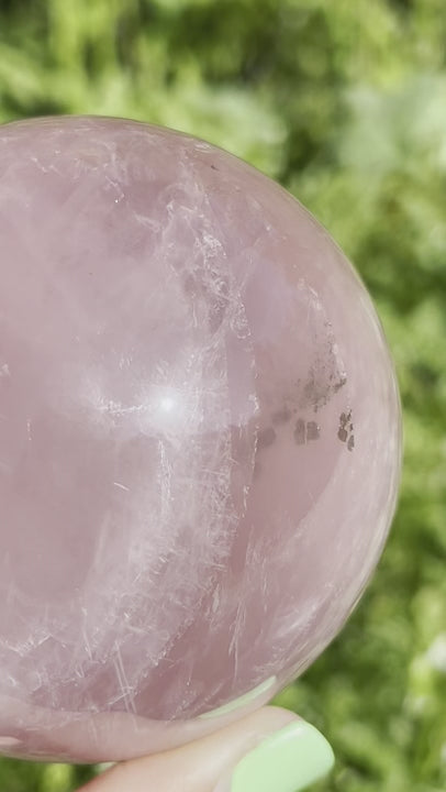 Star Rose Quartz sphere with Pyrite inclusions