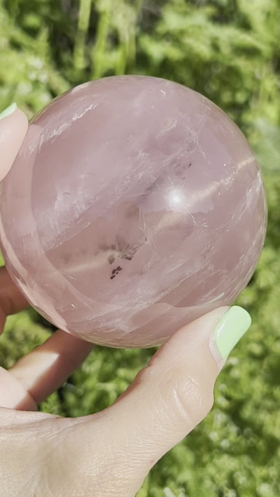 Star Rose Quartz sphere with Pyrite inclusions