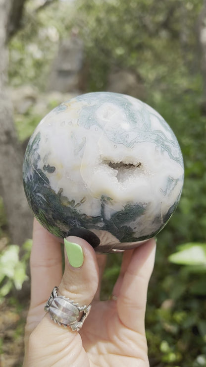 Large Druzy Moss Agate sphere