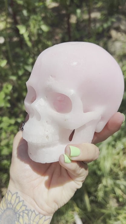 Pink Aragonite druzy skull