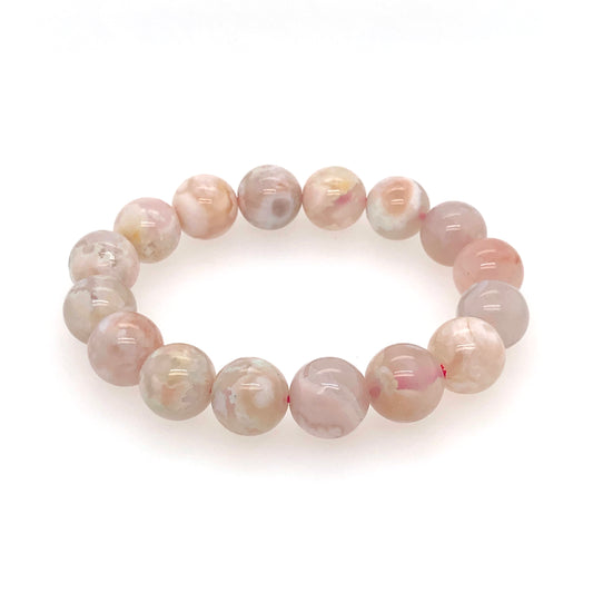 13mm Big Bead Flower Agate Bracelet