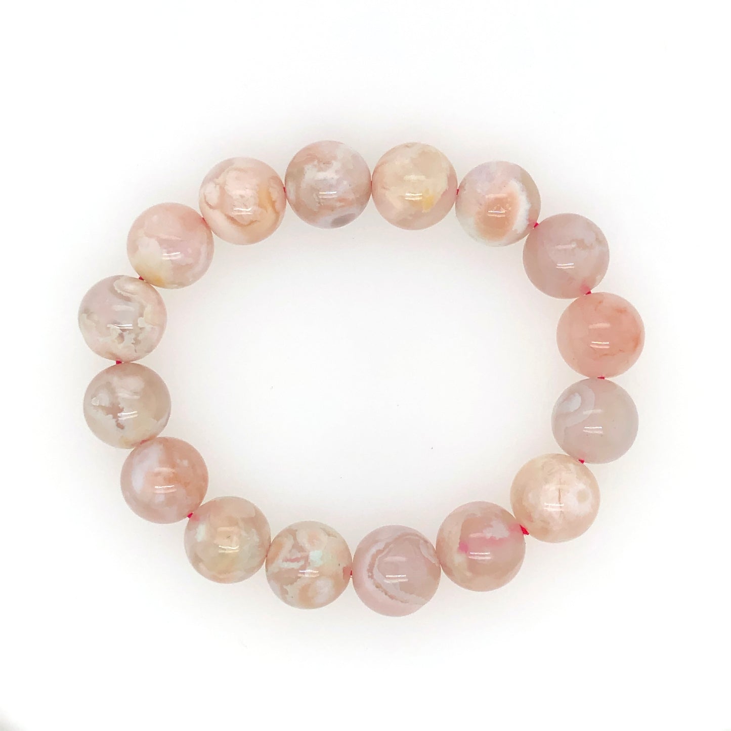 13mm Big Bead Flower Agate Bracelet