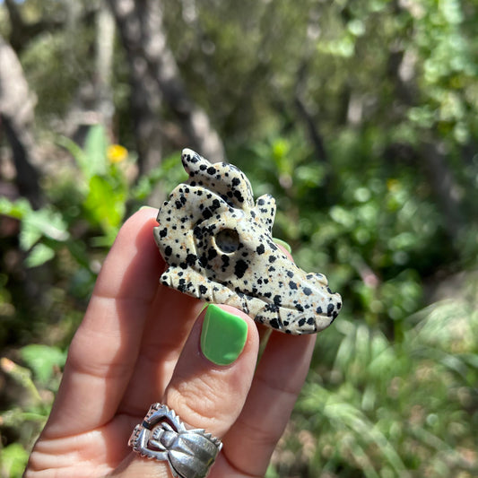 Dalmation Jasper Dragon Head Carving