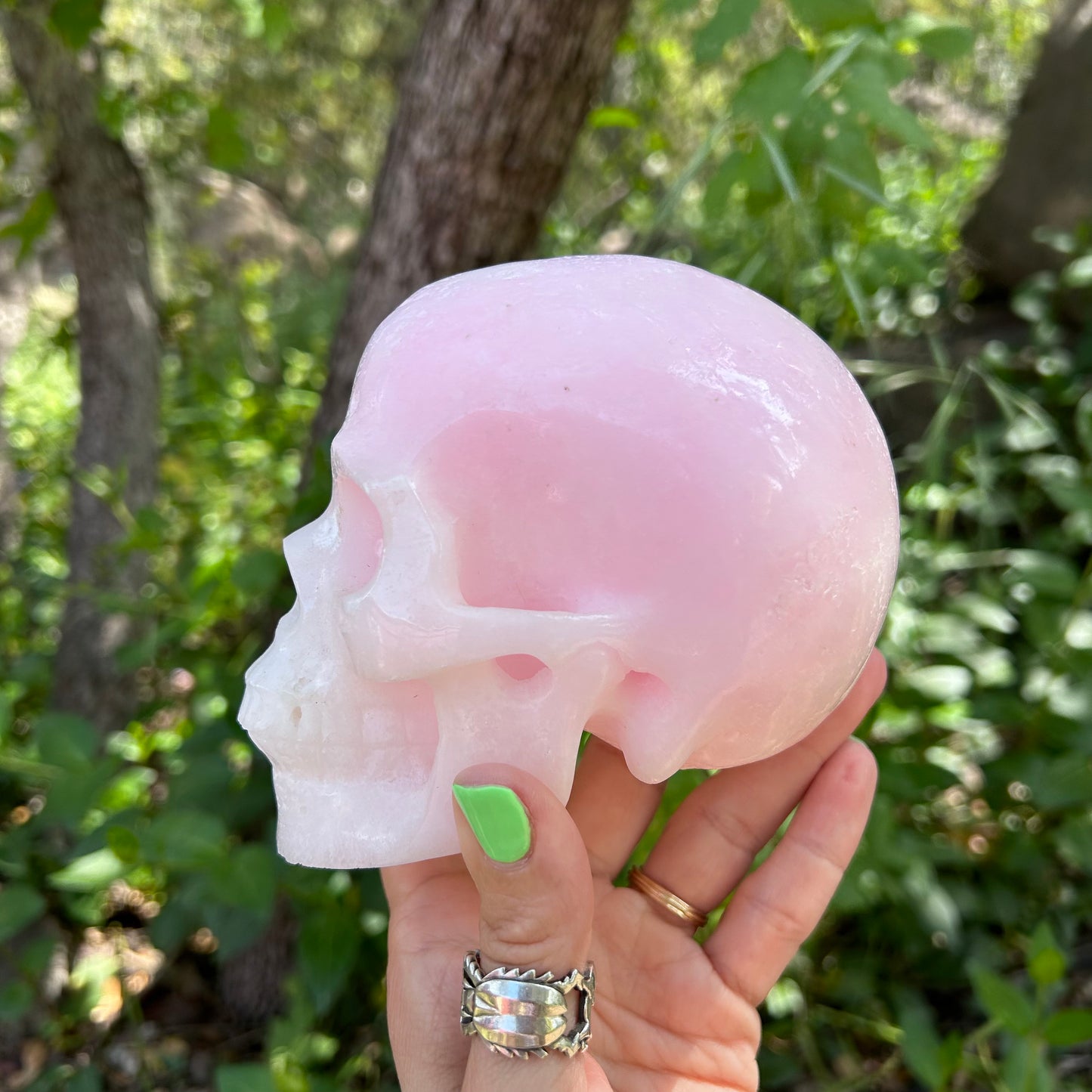 Pink Aragonite druzy skull