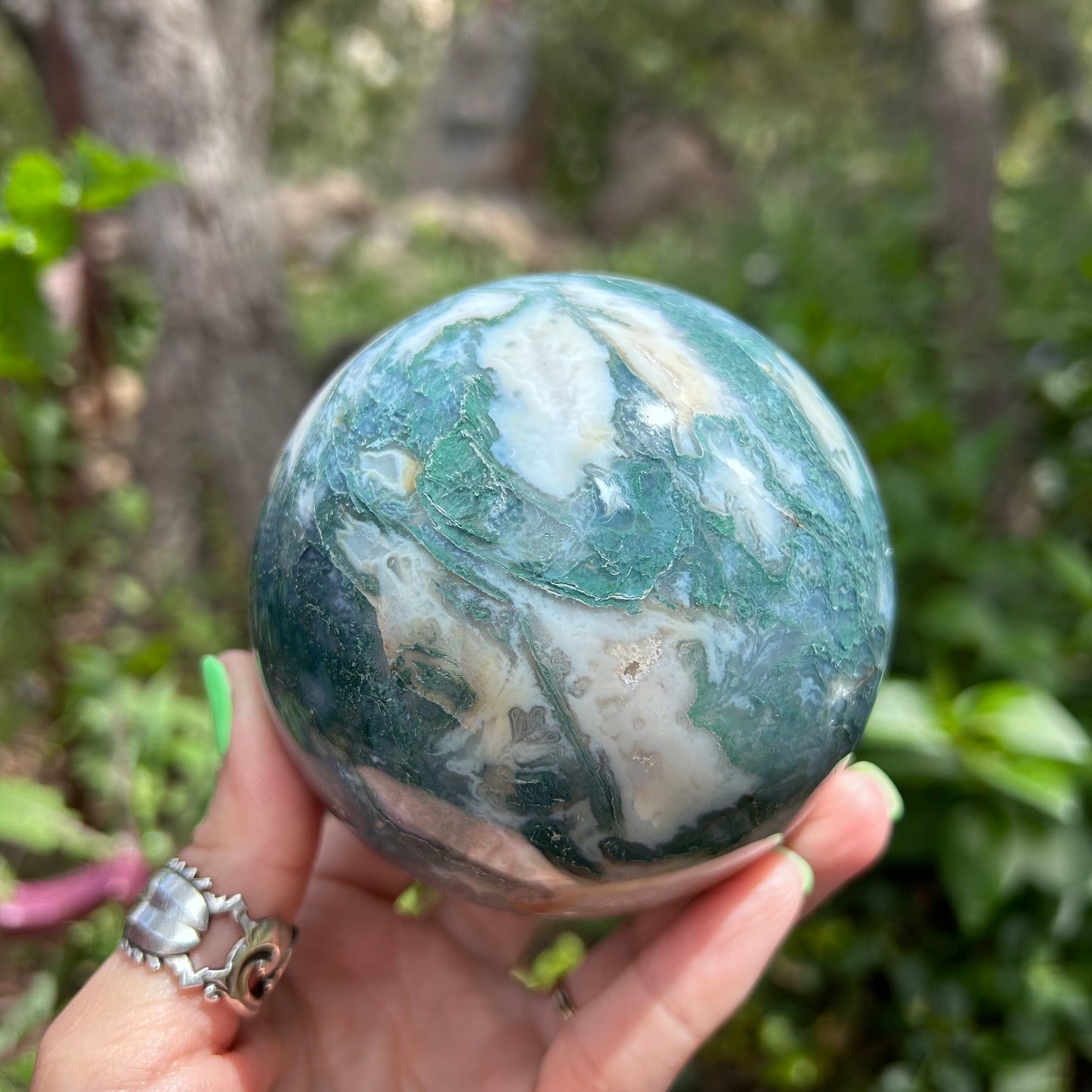 Large Druzy Moss Agate sphere