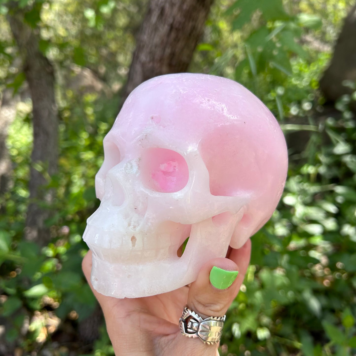 Pink Aragonite druzy skull