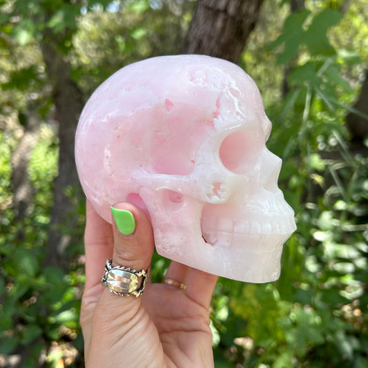 Pink Aragonite druzy skull