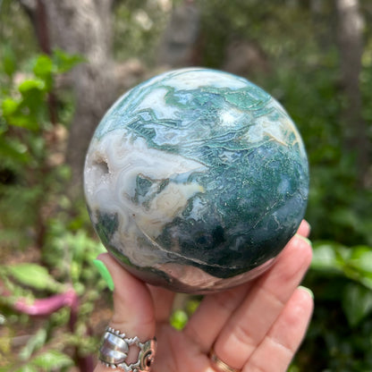 Large Druzy Moss Agate sphere