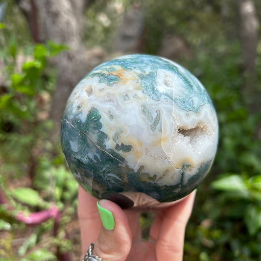 Large Druzy Moss Agate sphere