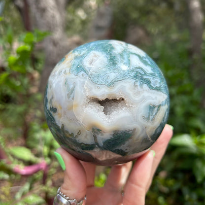 Large Druzy Moss Agate sphere